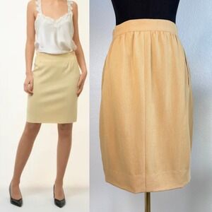 VTG 80s Escada By Margaretha Ley Wool Blend Pencil Skirt, Size 36 / US 4, Tan